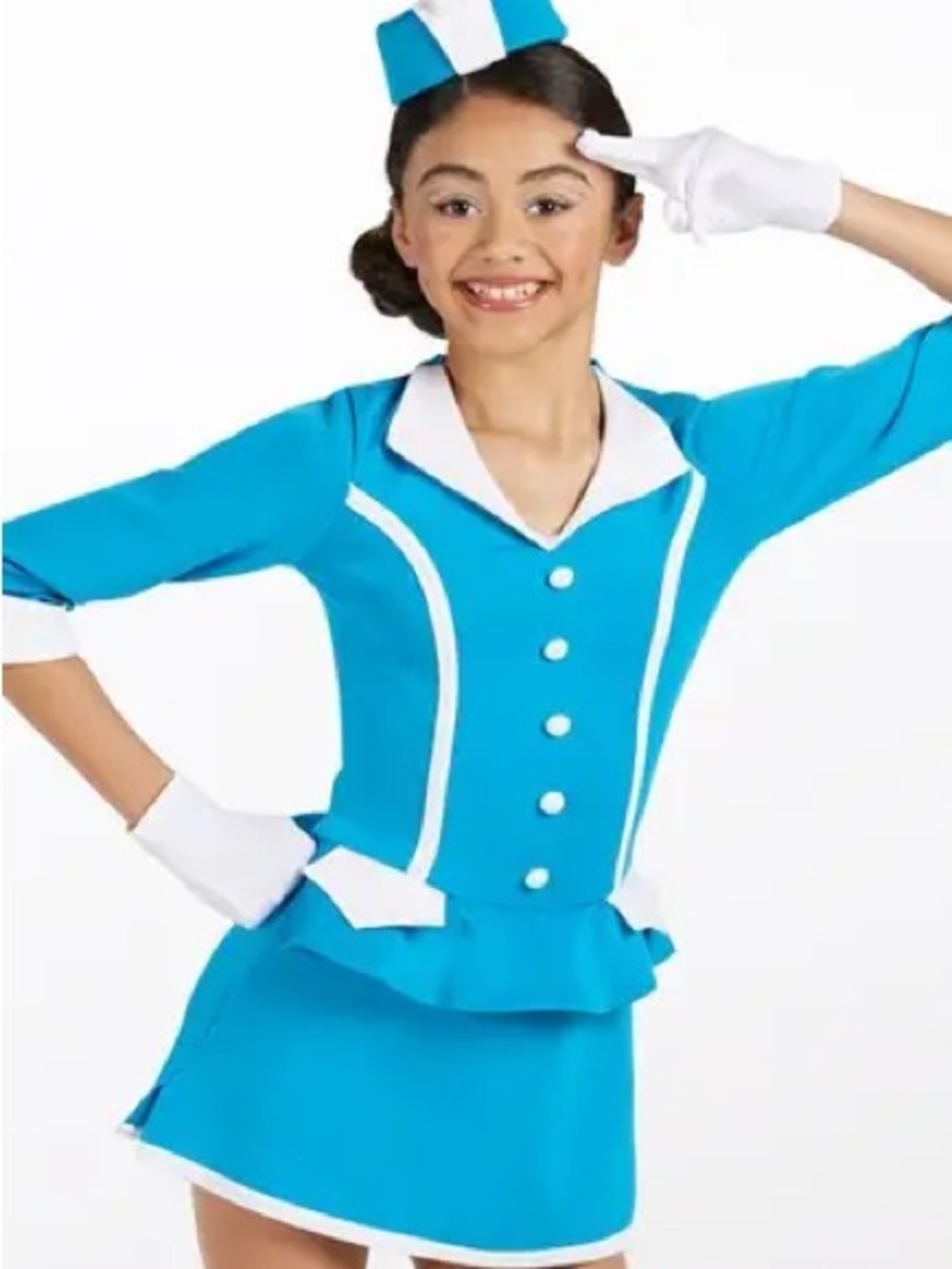 Weissman Bright Turquoise Blue Peplum Jacket with White Trim